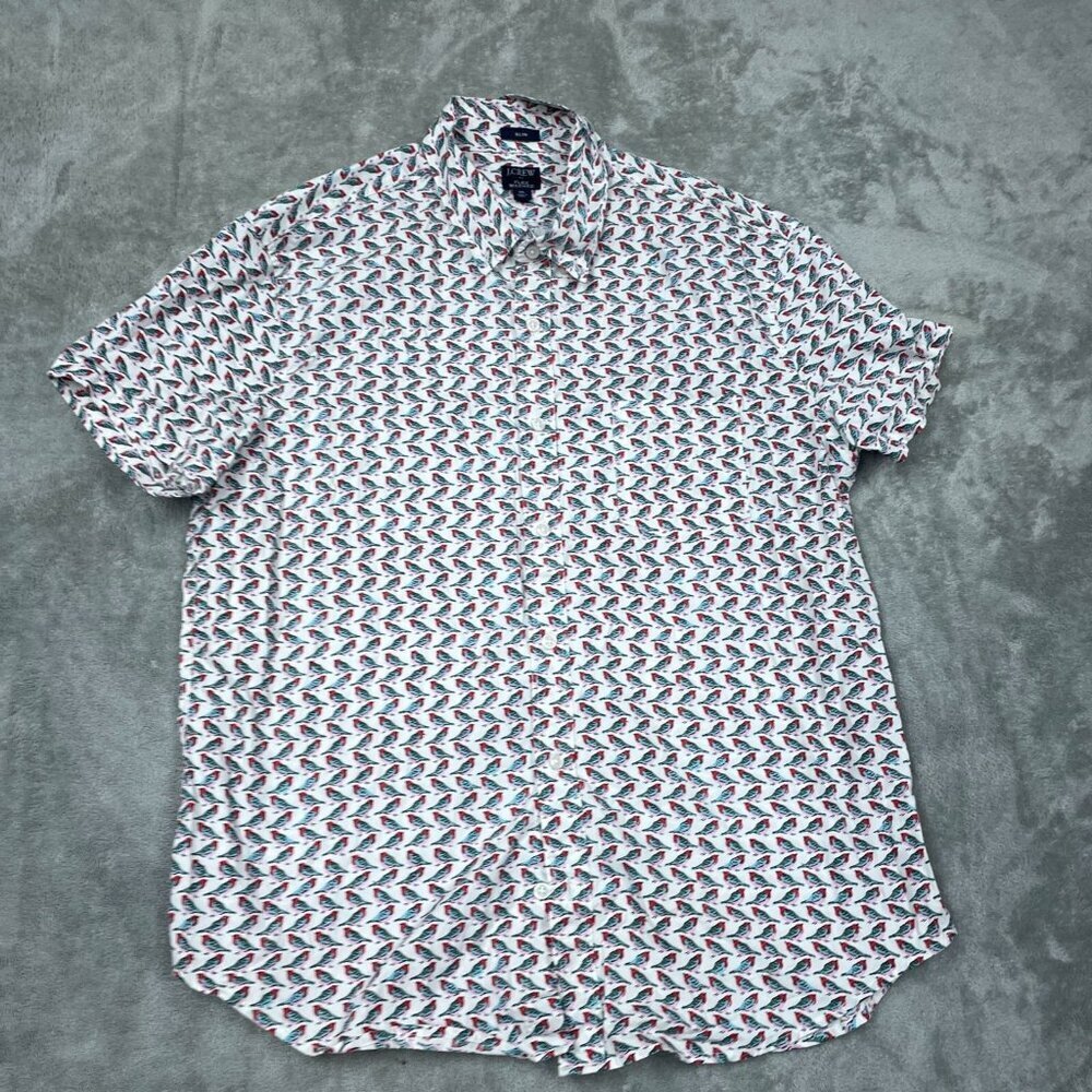 J.Crew Slim Fit Flex Washed Bird Print Short Sleeve Shirt XL 98% Cotton 6069